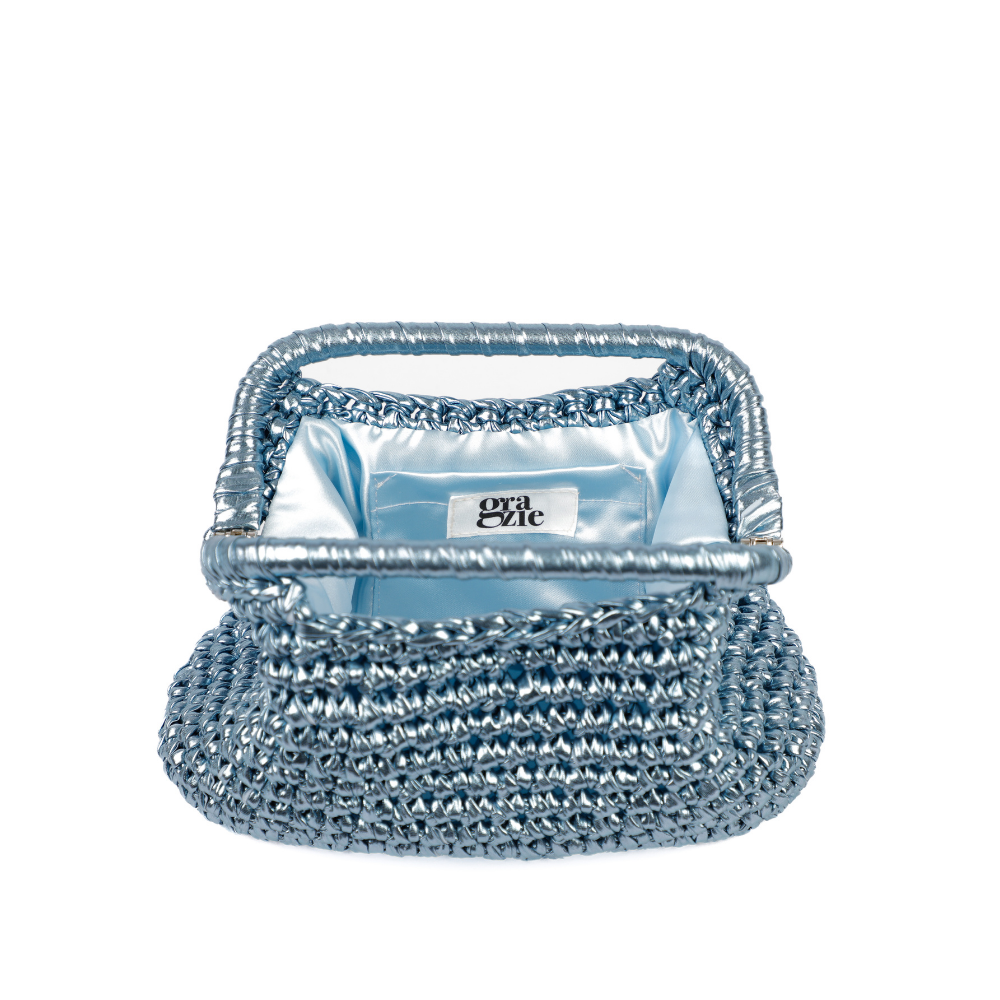 Adele Metallic Open Clutch - Baby Blue