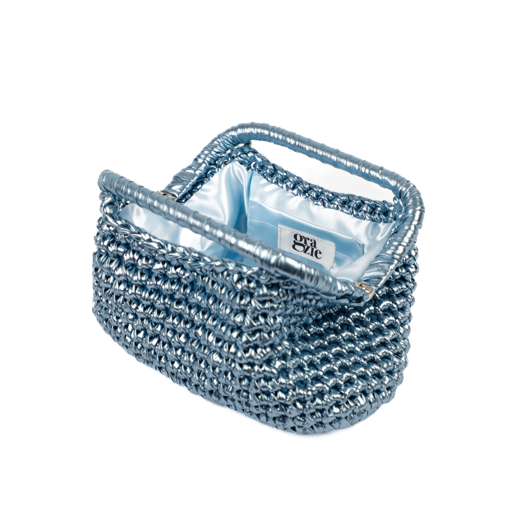 Adele Metallic Open Clutch - Baby Blue