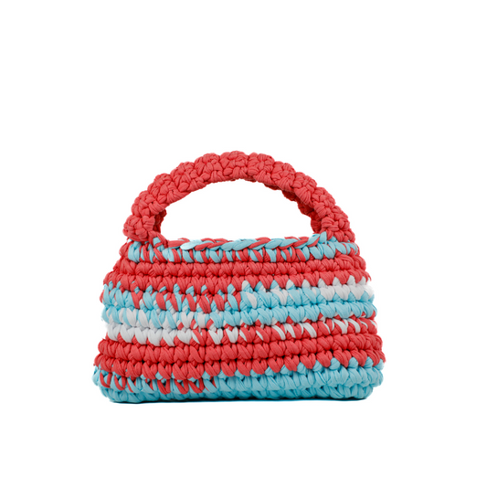 Delia T-Shirt Yarn Handbag - Coral Blue White