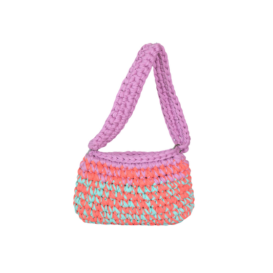 Amalia T-Shirt Yarn Handbag - Pink, Red & Green