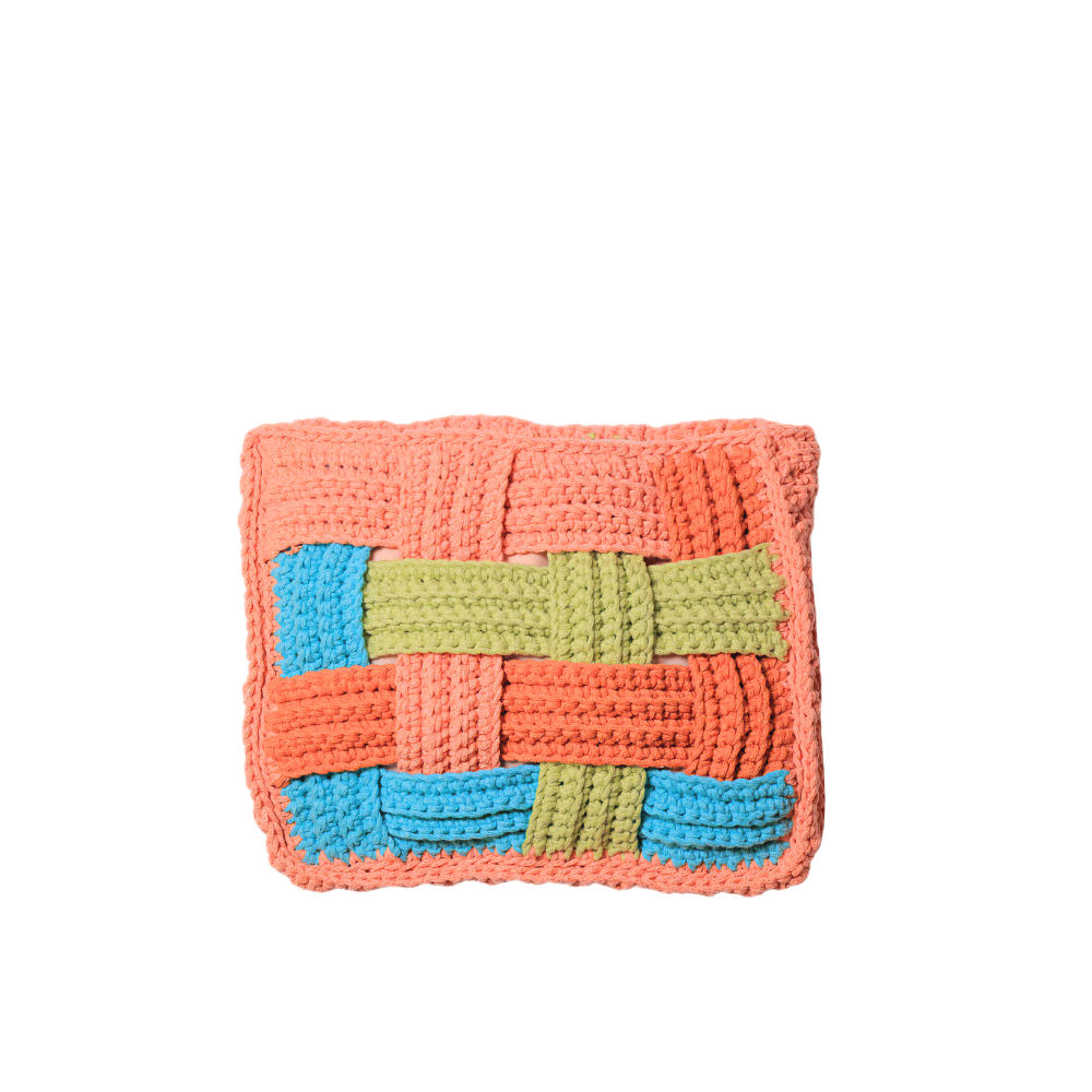 Adelina Macrame Puzzle Clutch - Green Coral Blue