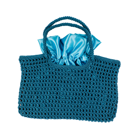 Simona Macrame Tote Bag - Ocean Blue