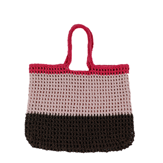Dulce Macrame Tote Bag - Pink & Brown