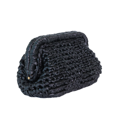 Bella Metallic Clutch - Matte Black