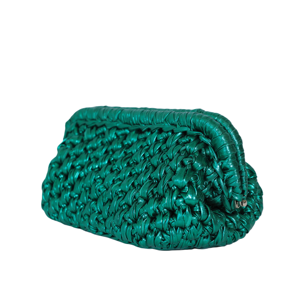 Azurra Metallic Clutch - Forest Green