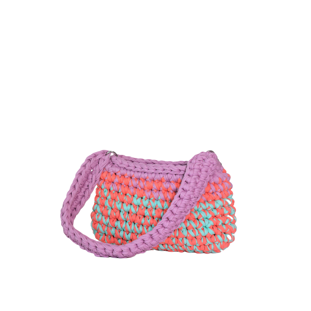 Amalia T-Shirt Yarn Handbag - Pink, Red & Green