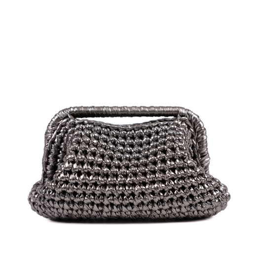 Adele Metallic Open Clutch - Aluminium