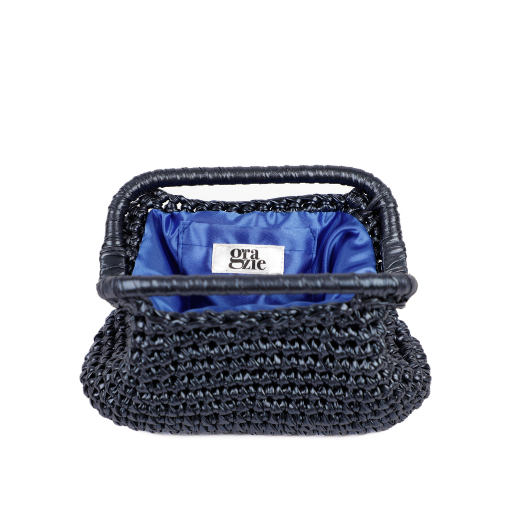 Adele Metallic Open Clutch - Blue Black