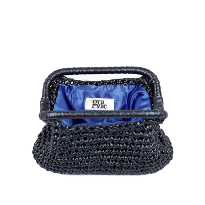 Adele Metallic Open Clutch - Blue Black