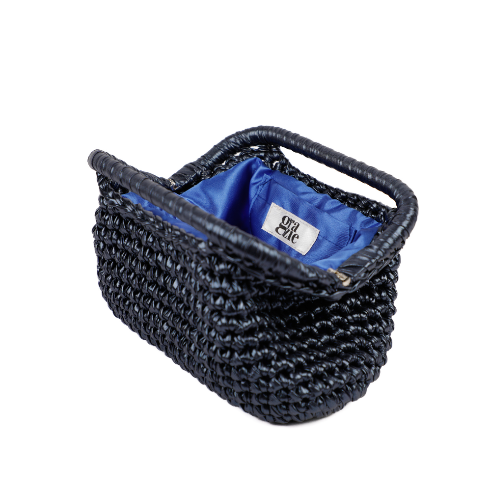 Adele Metallic Open Clutch - Blue Black