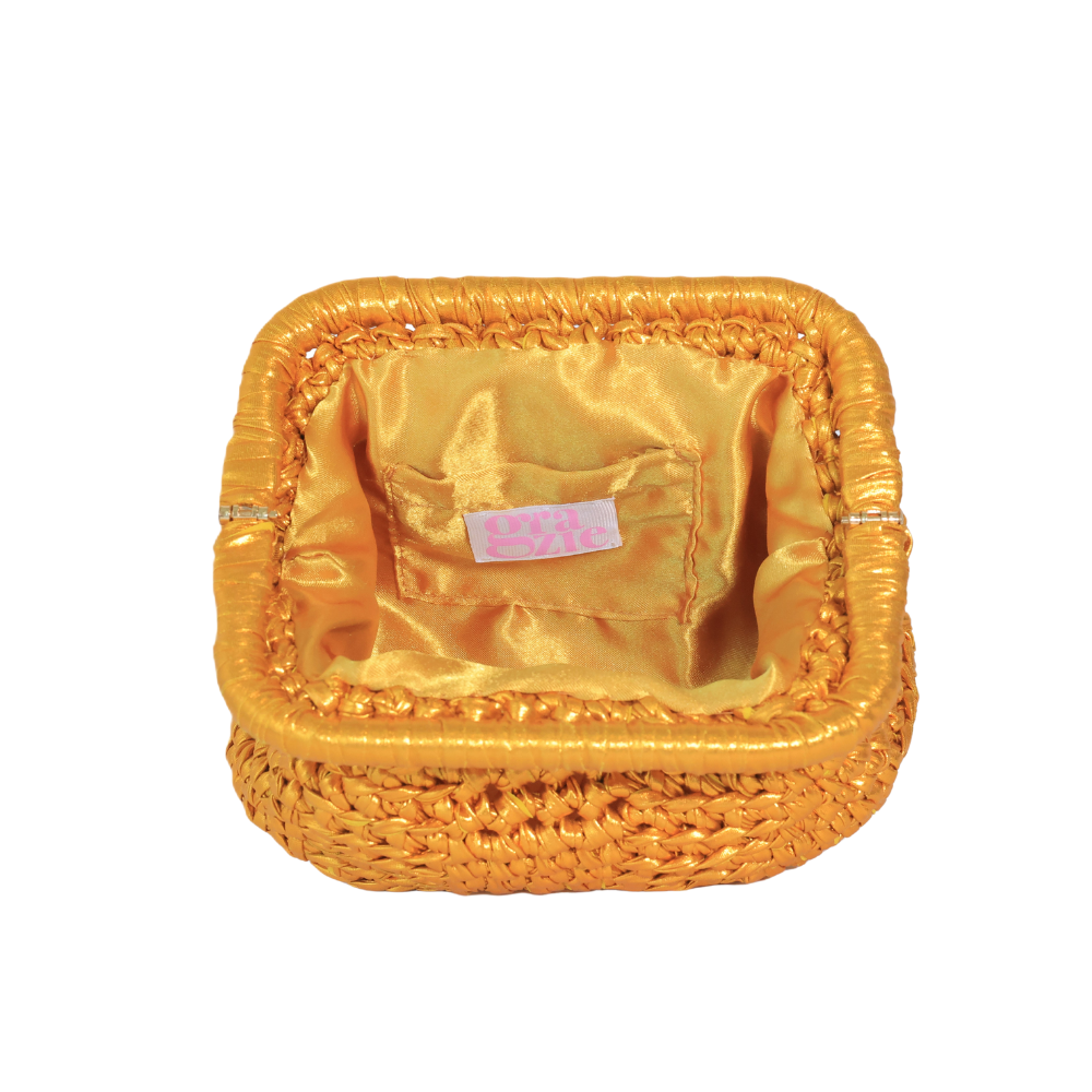 Bella Metallic Clutch - Deep Saffron