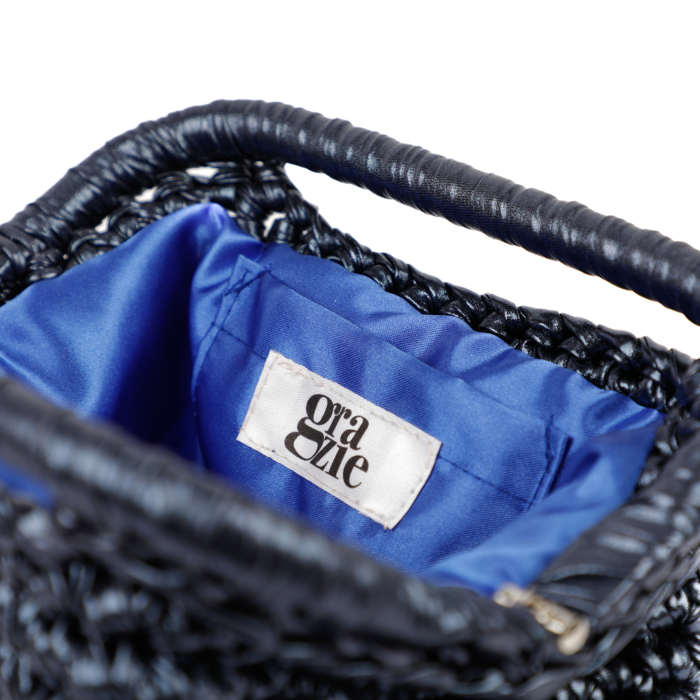 Adele Metallic Open Clutch - Blue Black