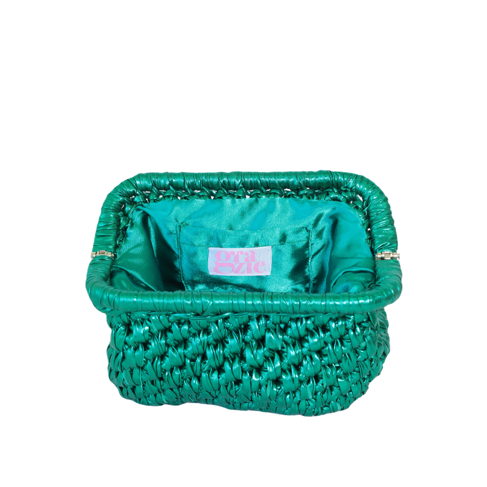 Azurra Metallic Clutch - Forest Green