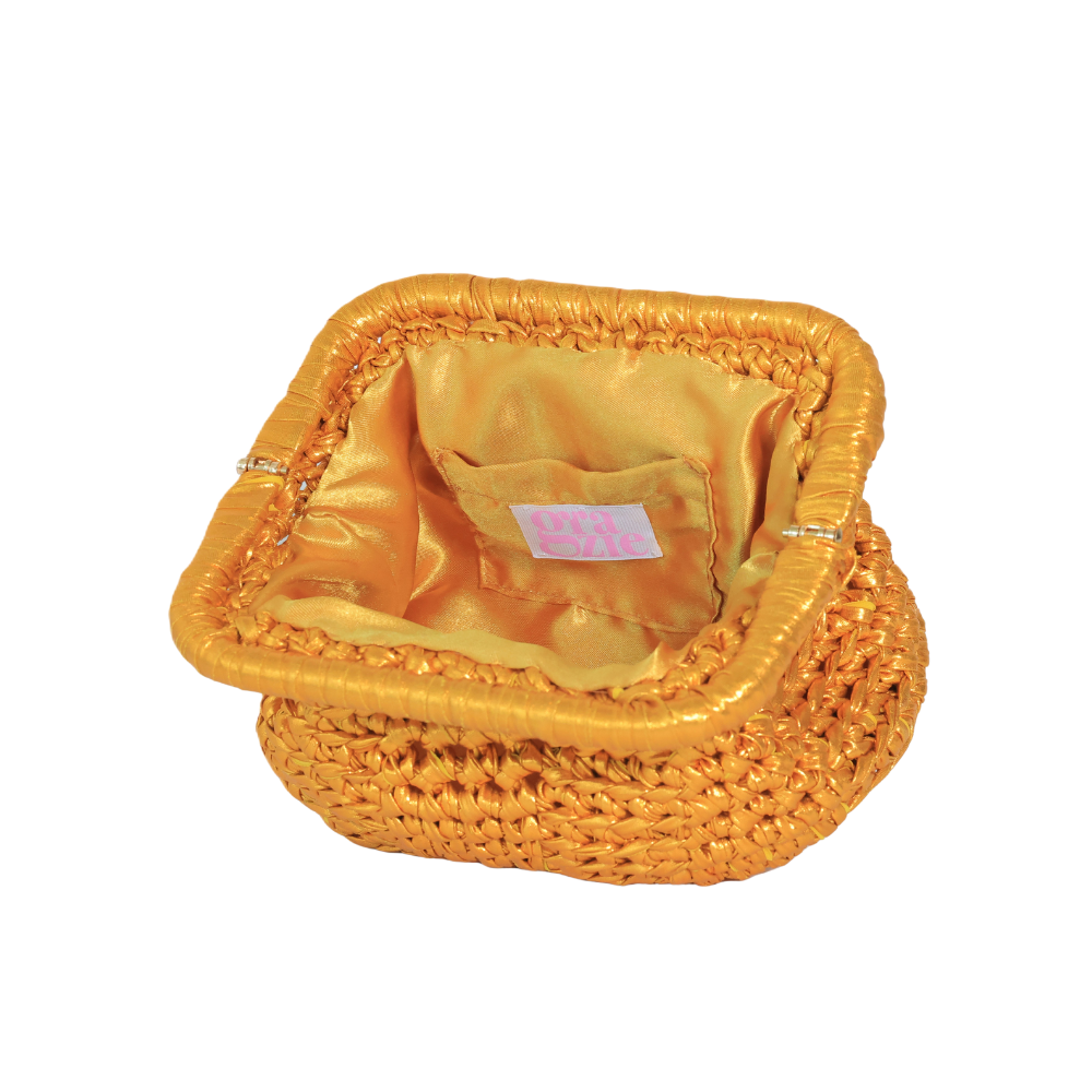 Bella Metallic Clutch - Deep Saffron