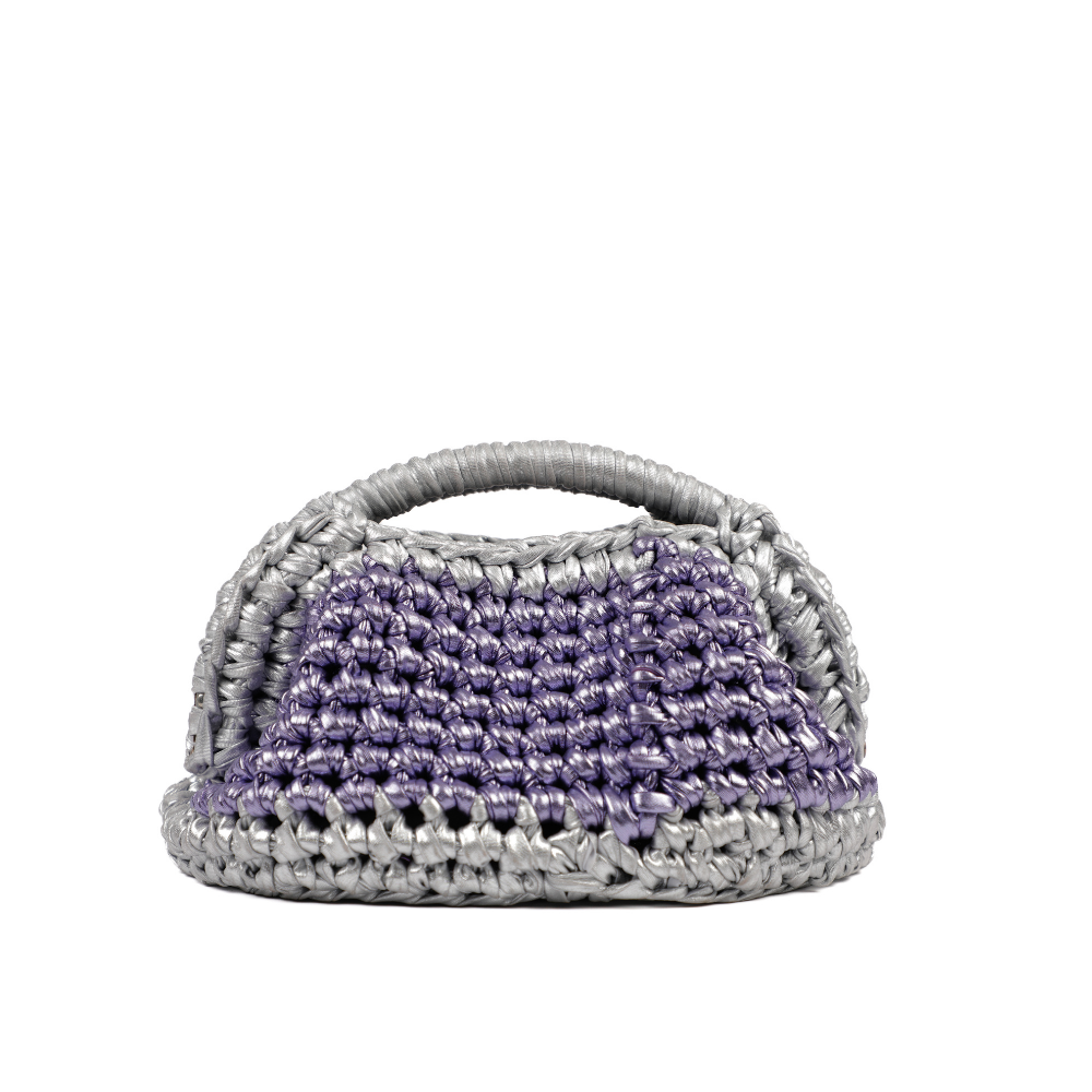 Barbara Metallic Oval Clutch - Purple & Silver