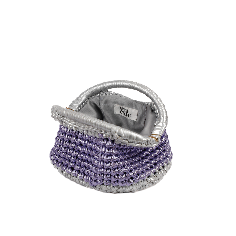 Barbara Metallic Oval Clutch - Purple & Silver