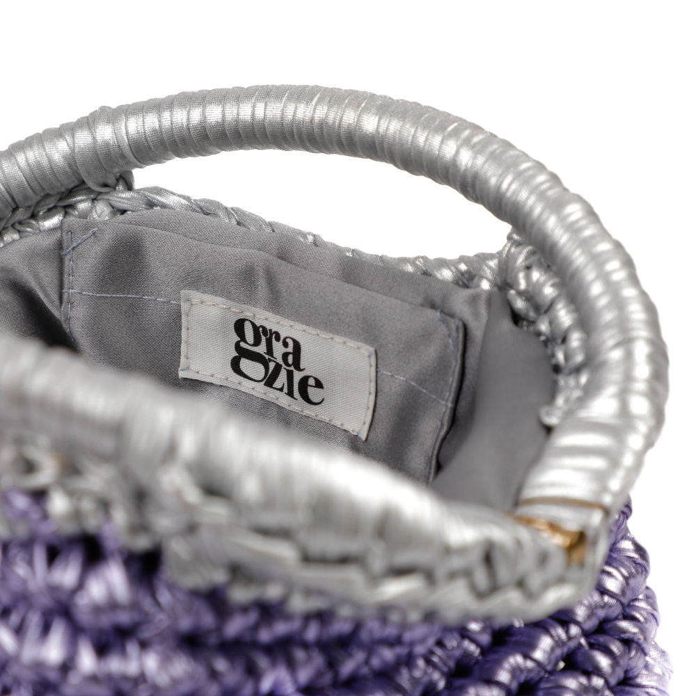 Barbara Metallic Oval Clutch - Purple & Silver