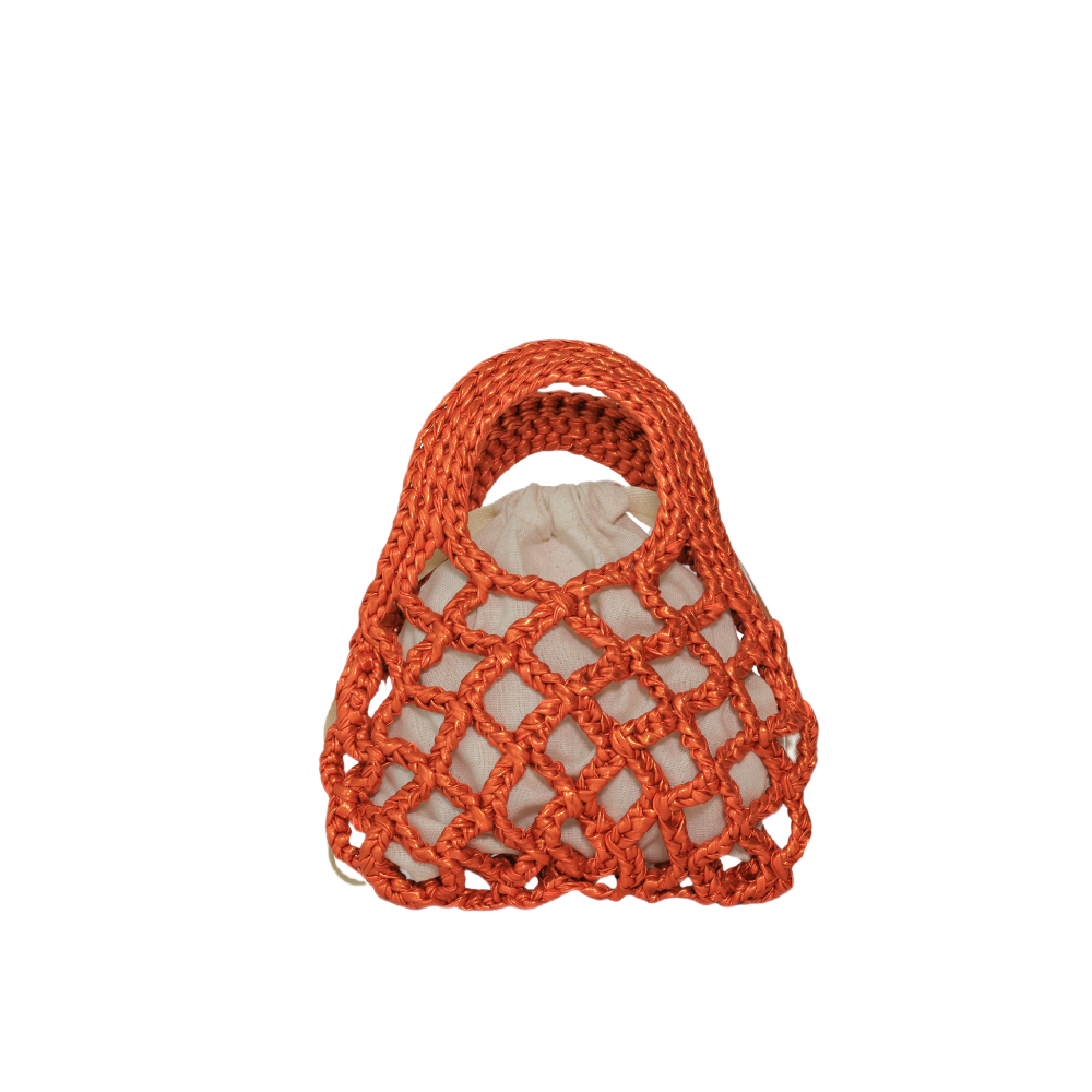 Alice Mini Metallic Net Bag - Tangerine